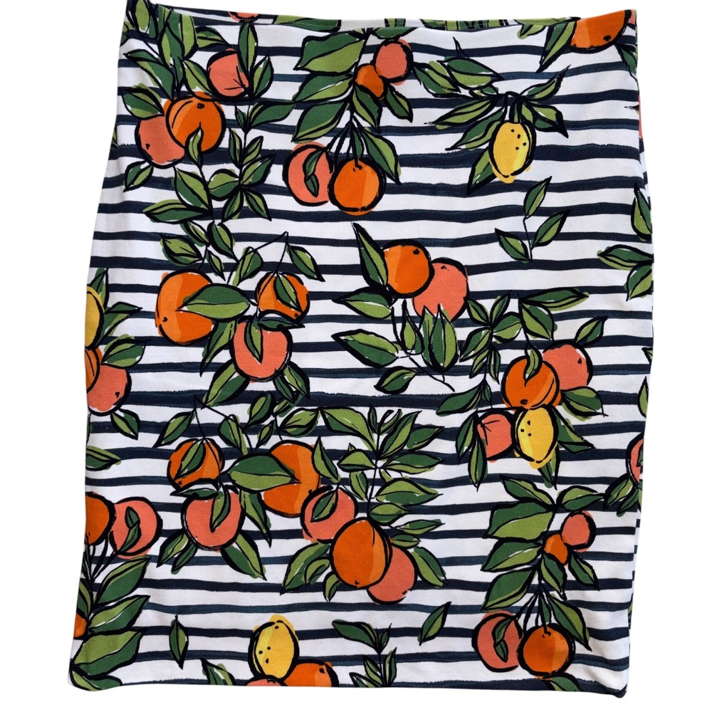 Marc Cain Pencil Skirt Womens Fruit Stripe Lemon Orange Cotton Ribbed Summer L